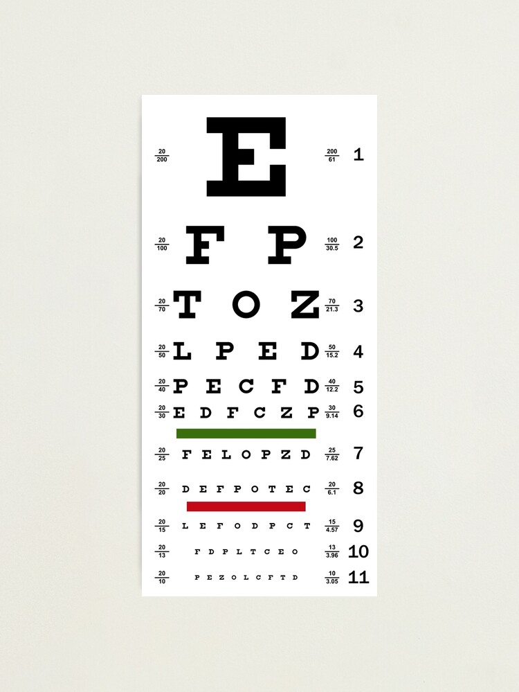 PRINTABLE Eye Test Chart UK England Optician Glasses Print Picture