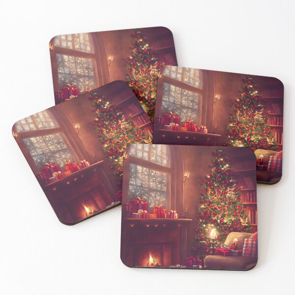 Item preview, Warm Realistic Christmas Tree and Fireplace Painting Anime Style designed and sold by RepublicOfFire.