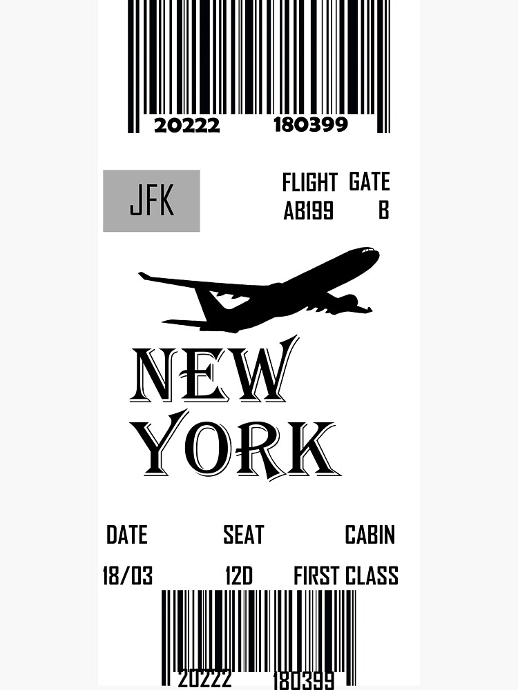 "NEW YORK flight ticket boarding pass travel" Sticker for Sale by