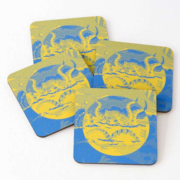 Item preview, Blue and yellow retro futuristic octopus mess designed and sold by Popalt.