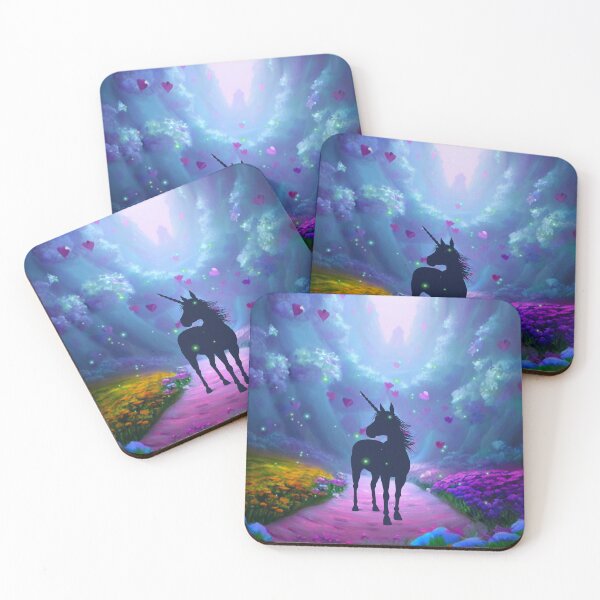 Item preview, Unicorn in a magical forest with floating hearts designed and sold by Wonder & Whimsy.