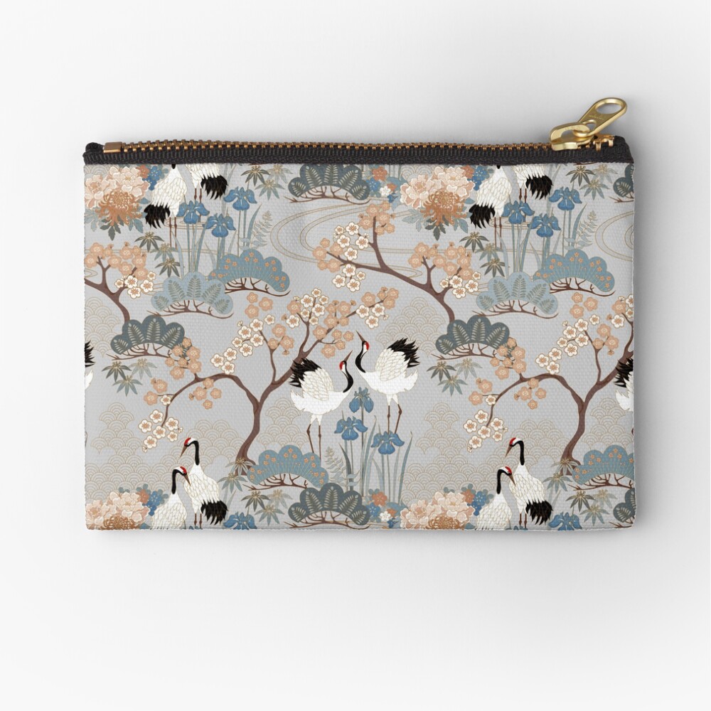 Japanese Garden Gray Zipper Pouch