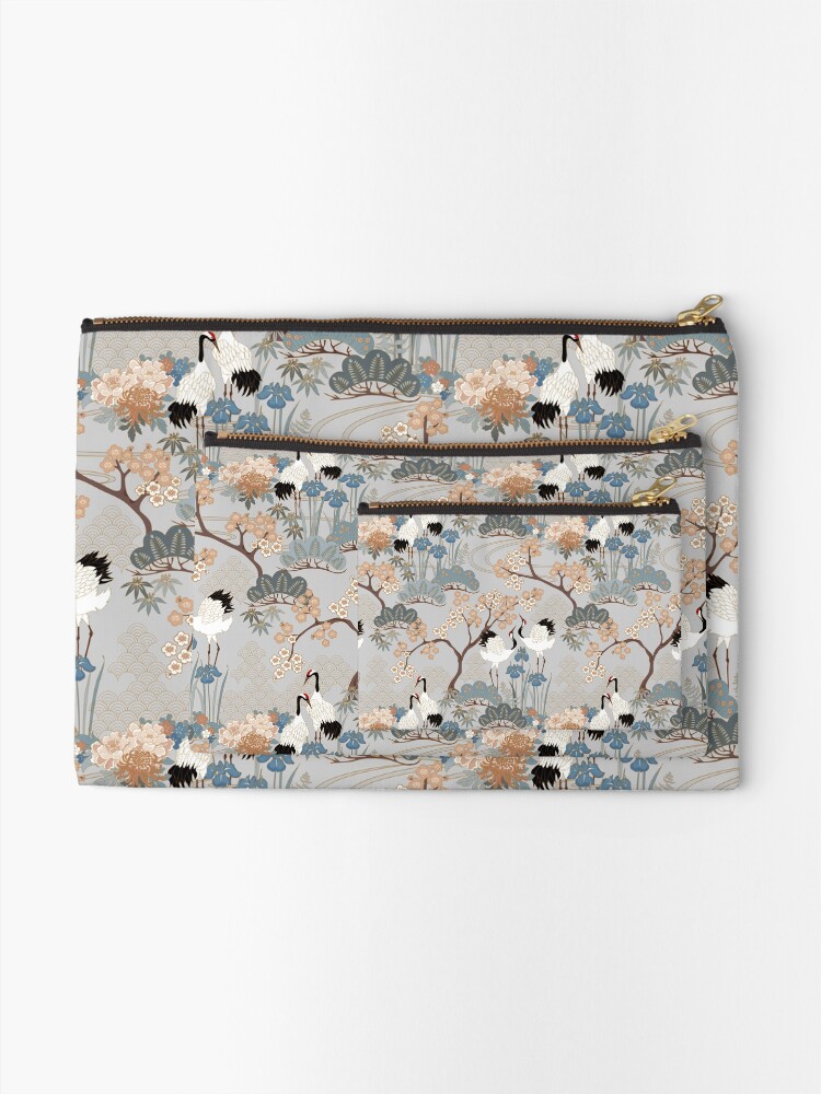Alternate view of Japanese Garden Gray Zipper Pouch