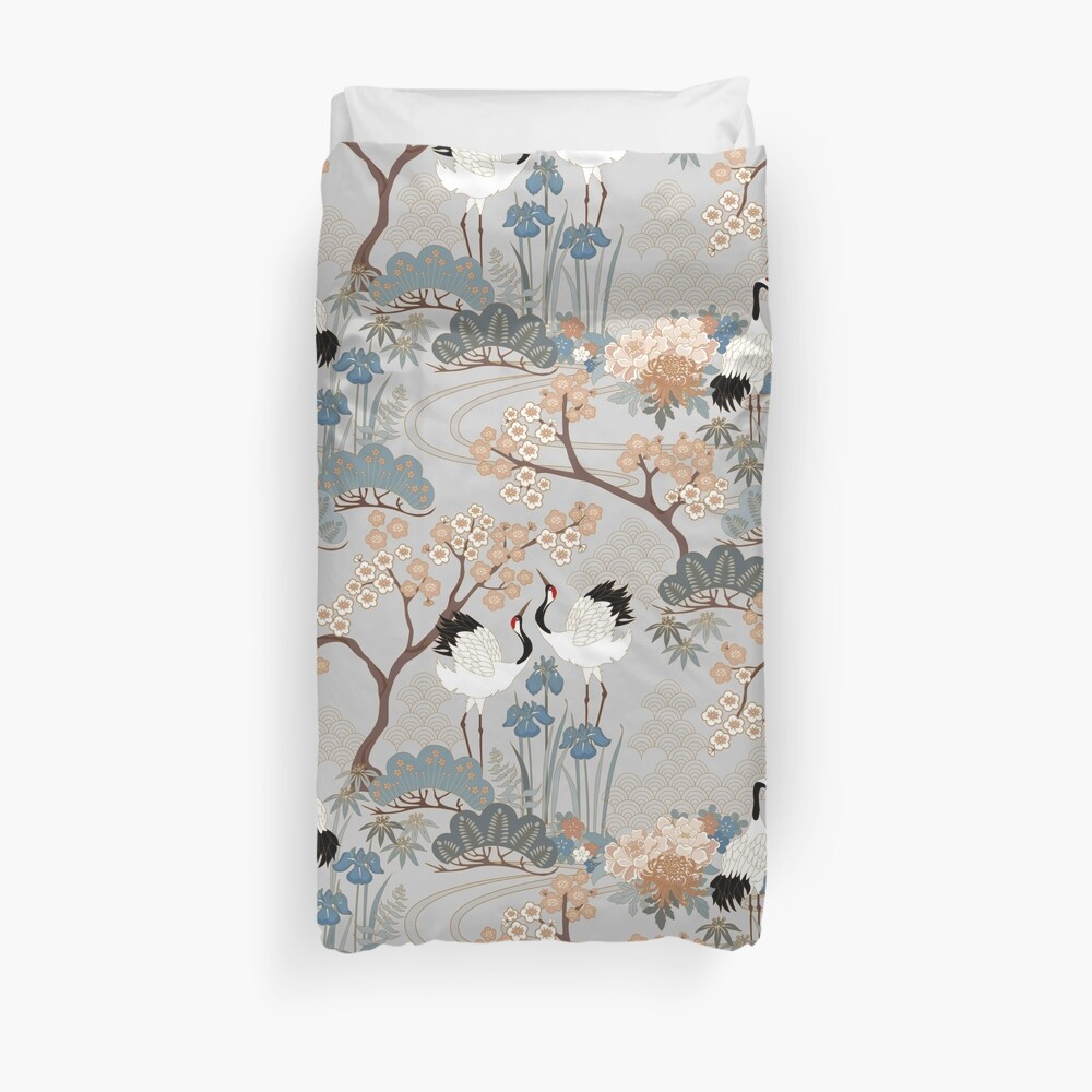 Japanese Garden Gray Duvet Cover