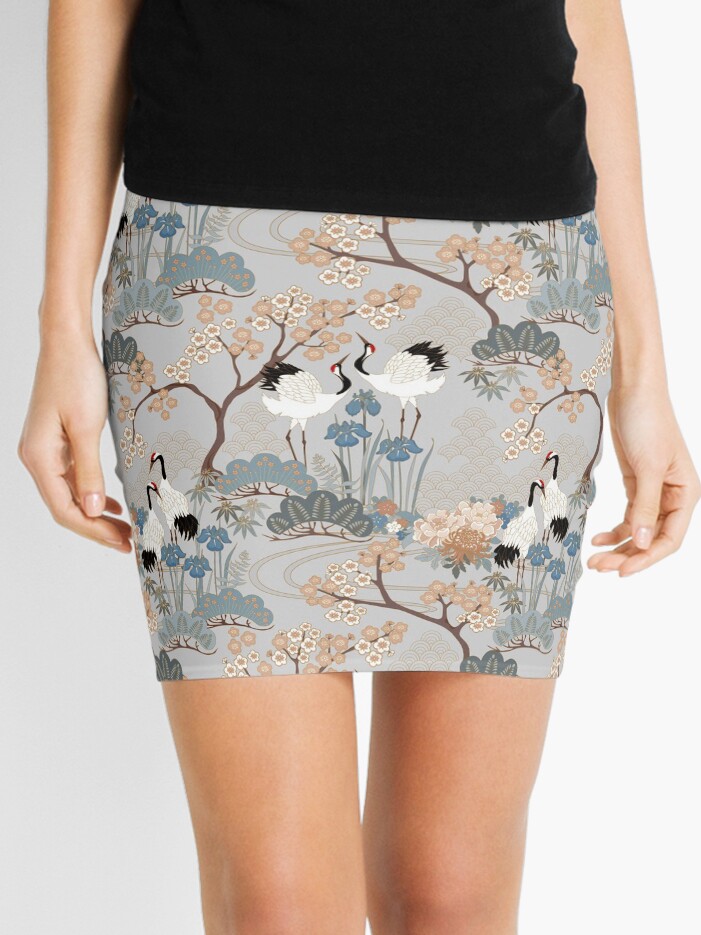 Thumbnail 1 of 4, Mini Skirt, Japanese Garden Gray designed and sold by Judit Gueth.