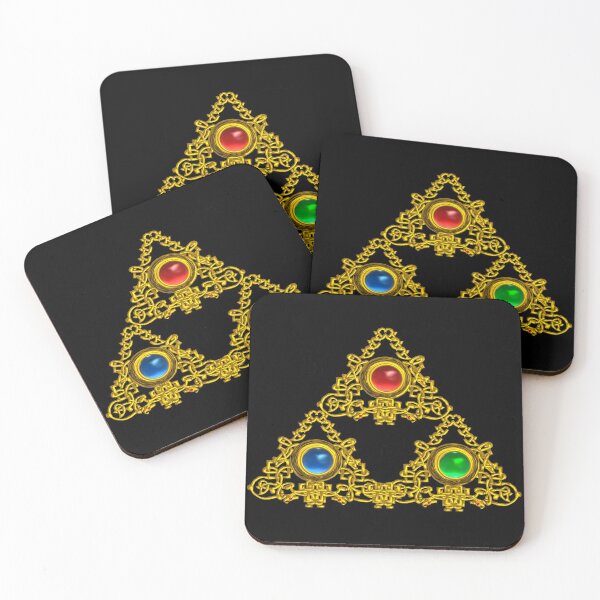 Item preview, MAGIC ELFIC TALISMAN /GOLD TRIANGLE WITH GEMSTONES IN BLACK by Bulgan Lumini designed and sold by BulganLumini.