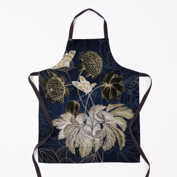 Item preview, Beautiful Metallic Gold And Silver Flowers & Moths On A Blue Black Floral Background designed and sold by Flowerartlovers.