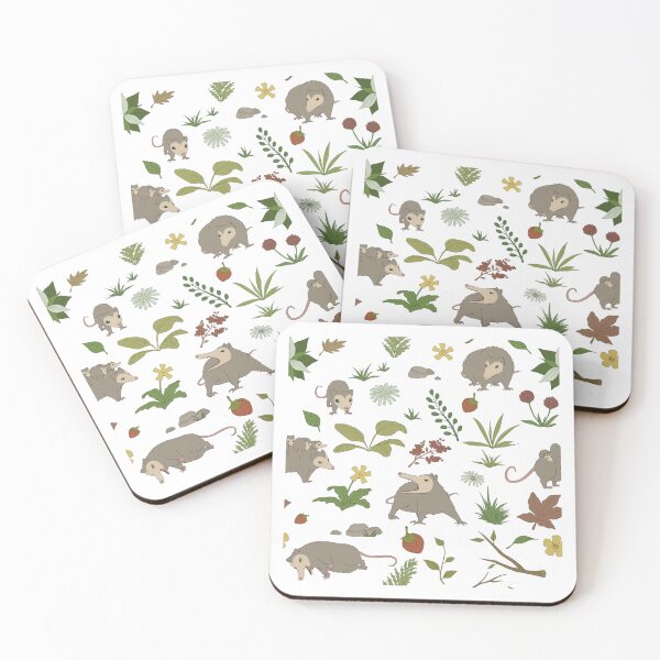 Item preview, Possums in a Berry Field Pattern on White designed and sold by PaperRain.