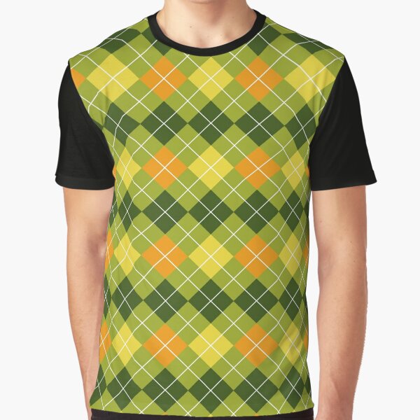 Yellow Orange and Green Argyle Pattern Graphic T-Shirt