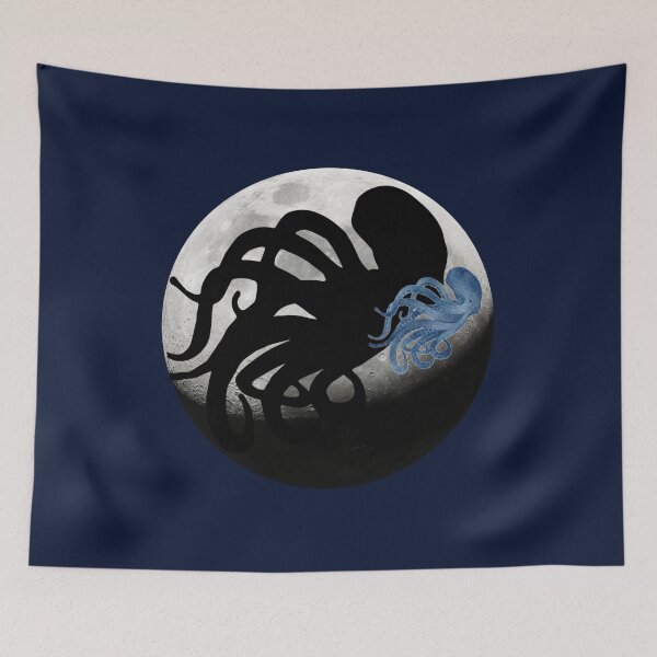 Item preview, Little Sister's Giant Shadow. Octopus Moon Shadow.  Blue Watercolor. designed and sold by Kona Linda.
