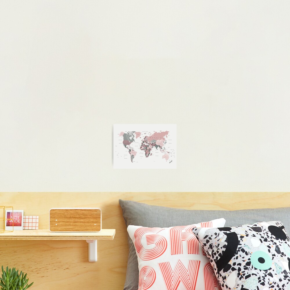 Map of the World in Pink and Green Photographic Print