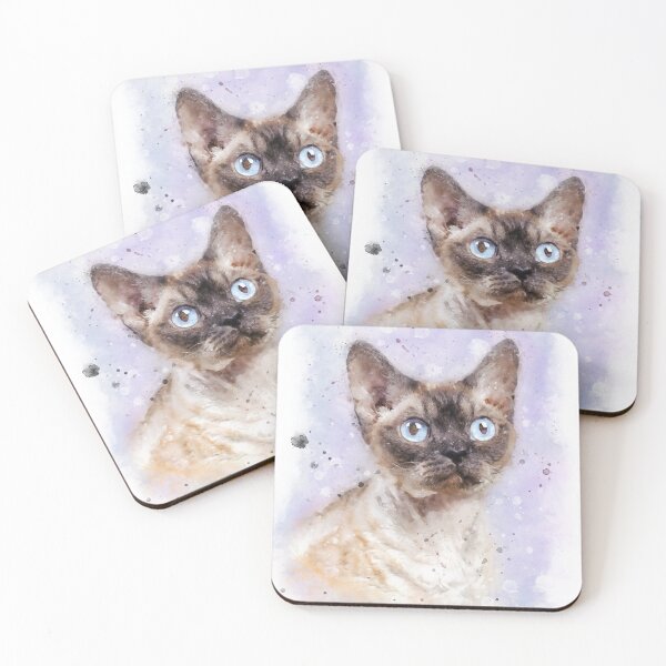 Item preview, Devon Rex cat watercolor designed and sold by PetsArt.