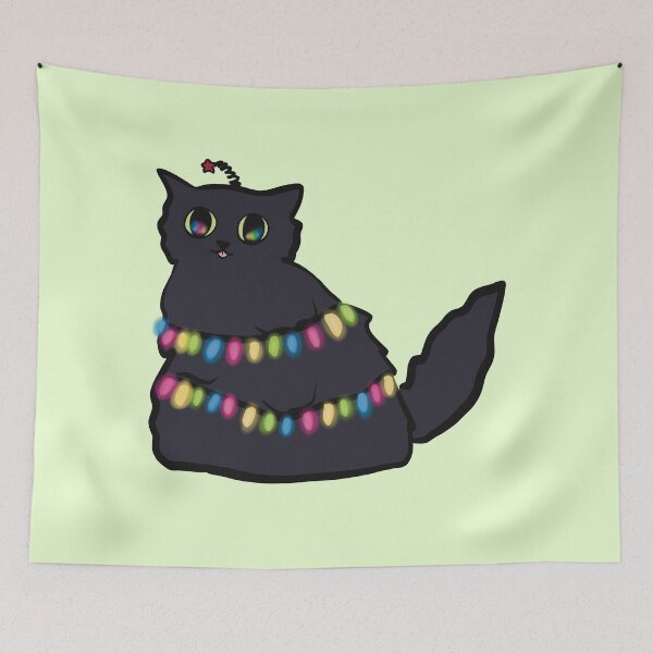 Item preview, black cat in christmas lights designed and sold by missluludraws.