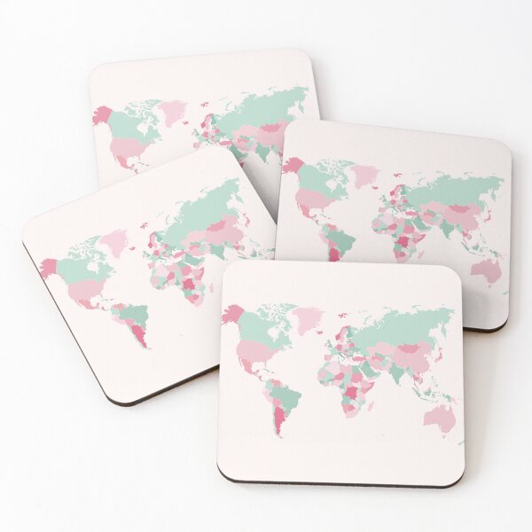 Item preview, Map of the World in Pink and Mint Green designed and sold by UrbanEpiphany.
