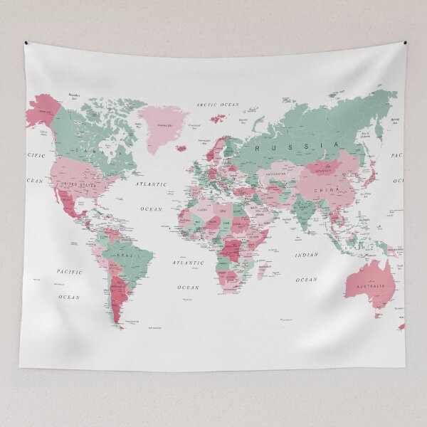 Item preview, Map of the World in Pink and Mint Green designed and sold by UrbanEpiphany.