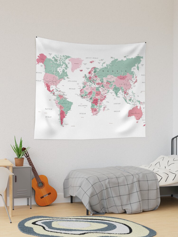 Pink world map discount tapestry