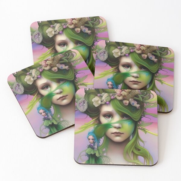 Item preview, Trippy Art Visuals Floral Painting of Girl Hippie Green Earth Goddess designed and sold by ZiolaRosa.