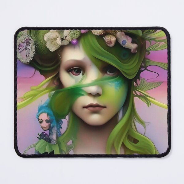 Item preview, Trippy Art Visuals Floral Painting of Girl Hippie Green Earth Goddess designed and sold by ZiolaRosa.
