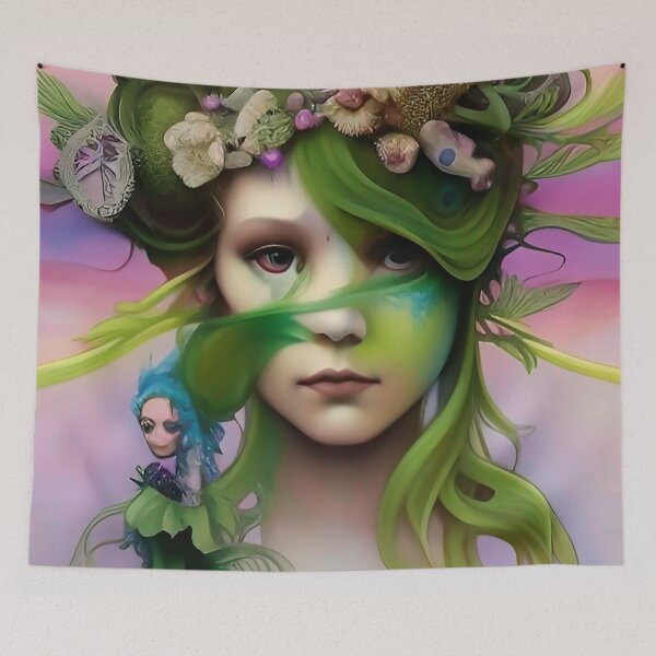 Item preview, Trippy Art Visuals Floral Painting of Girl Hippie Green Earth Goddess designed and sold by ZiolaRosa.