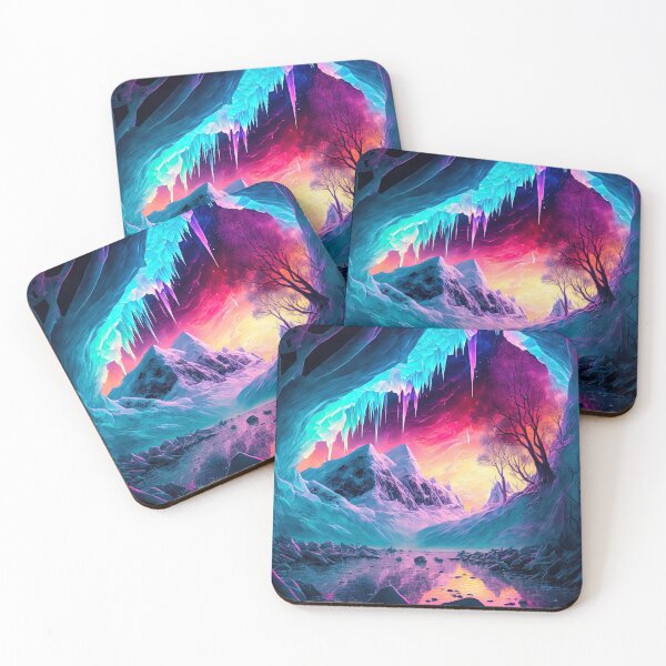 Item preview, Ice cave with aurora borealis in the arctic and magic between rocks and mountains designed and sold by Paraverse.