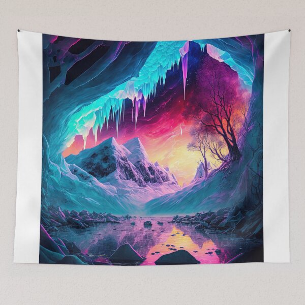 Item preview, Ice cave with aurora borealis in the arctic and magic between rocks and mountains designed and sold by Paraverse.