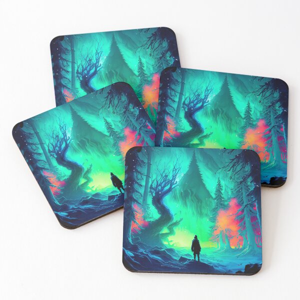 Item preview, Magical ice forest with aurora borealis in the arctic and magic between rocks and mountain designed and sold by Paraverse.