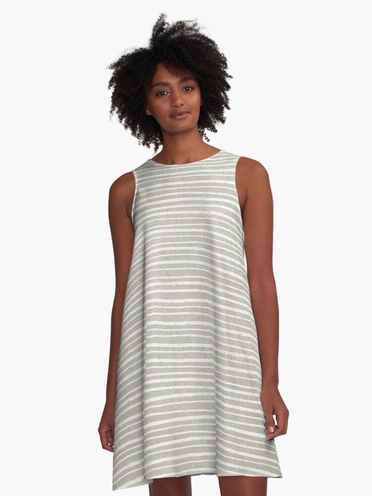 Horizontal Lines White on Beige A Line Dress for Sale by FAROSSTUDIO Redbubble