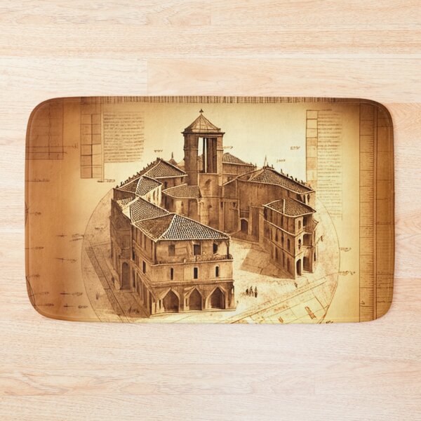 Item preview, Ancient Venetian olden building city block technical drawing with measurements and calculations in Leonardo da Vinci style designed and sold by ArtifactVault.
