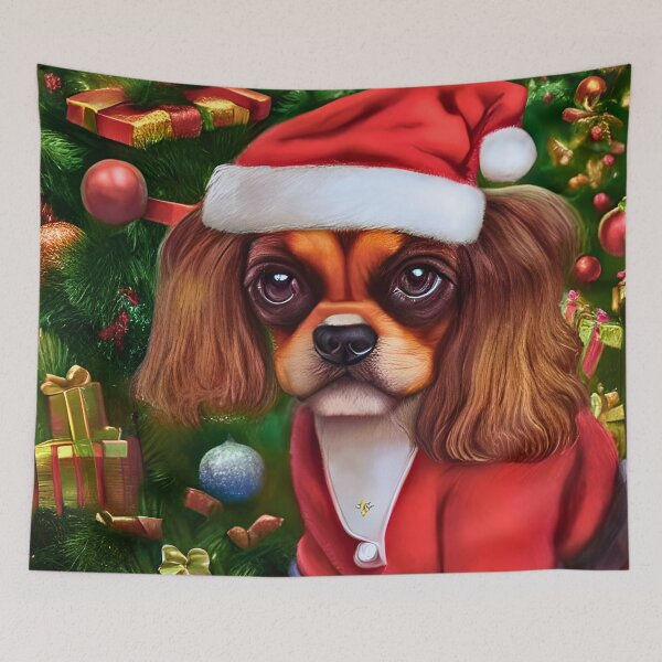 Item preview, Christmas English Toy Spaniel Wearing A Santa Hat designed and sold by ZenEverAI.