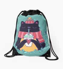 Winter cat Drawstring Bag