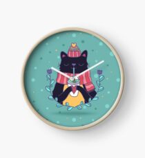 Winter cat Clock