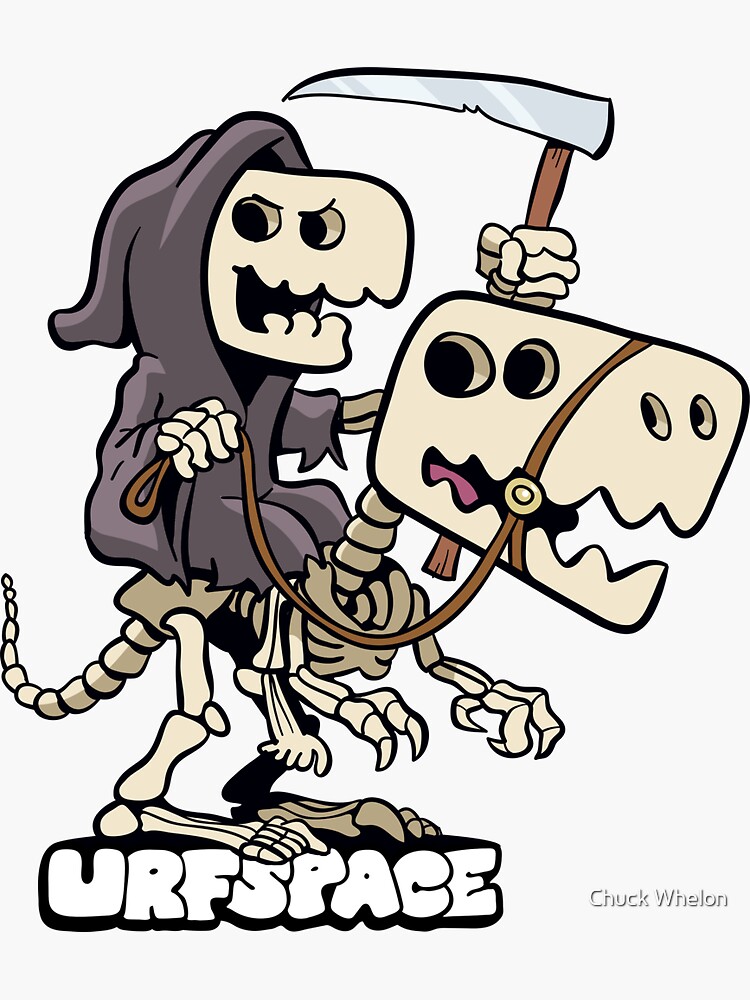 Thumbnail 3 of 3, Sticker, Death on a Dinosaur designed and sold by MrChuckles.