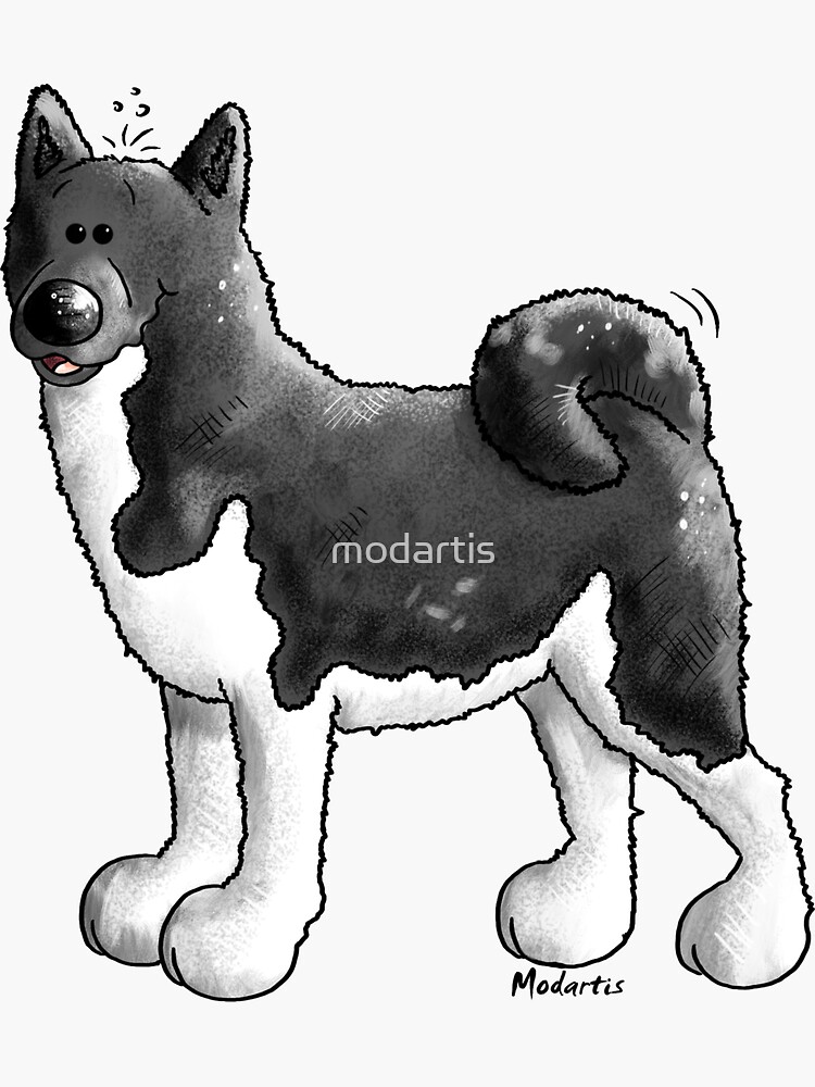 "Smiling black and white Akita dog Akitas Cartoon Gift" Sticker