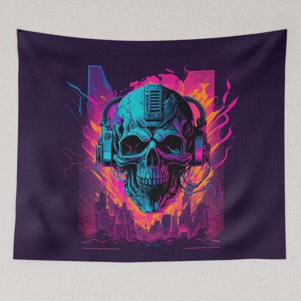 Item preview, Synthwave Cyberpunk Skull Explosion designed and sold by ChasmicArt.