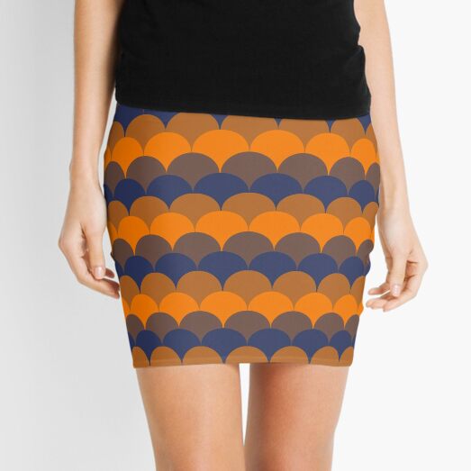 Orange Brown Dark Blue Scalloped Pattern Mini Skirt