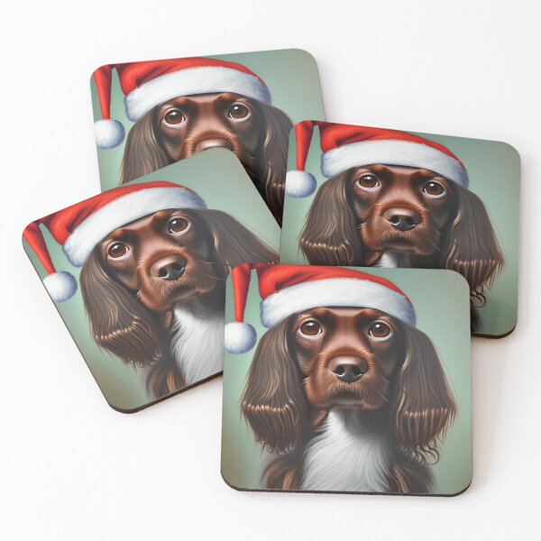 Item preview, Christmas Field Spaniel Wearing A Santa Hat designed and sold by ZenEverAI.