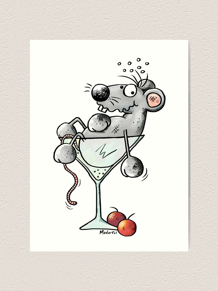 Cat Party Martini Glass Hand Painted Fun Cats Partying With Mice Cocktail  Glasses 