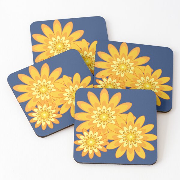 Item preview, golden yellow floral pattern modern design navy blue designed and sold by Bakkia.