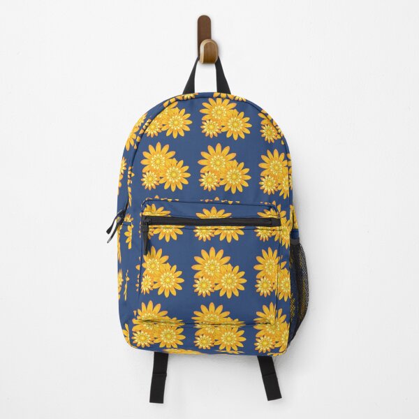 Item preview, golden yellow floral pattern modern design navy blue designed and sold by Bakkia.