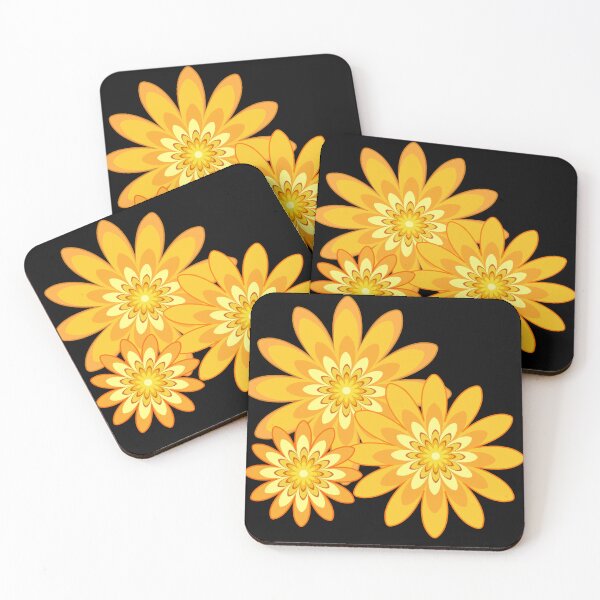 Item preview, golden yellow floral pattern modern design black designed and sold by Bakkia.