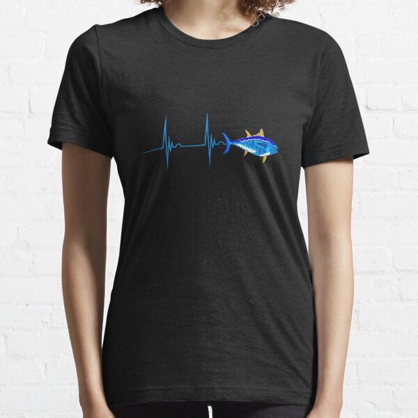 PRINI Bluefin Tuna Heartbeat EKG Pulseline Deep Sea Fishing Tshirt Black Medium, Women's