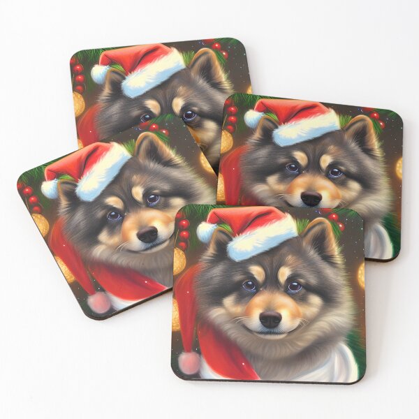 Item preview, Christmas Finnish Lapphund Wearing A Santa Hat designed and sold by ZenEverAI.