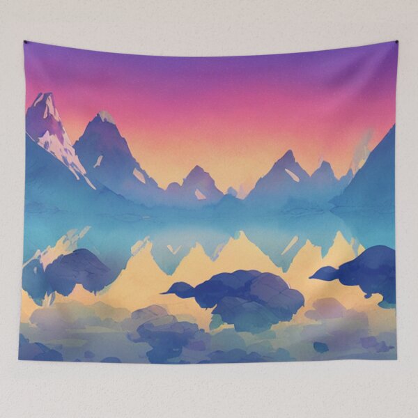 Item preview, Sunset in mountain peaks Watercolor designed and sold by printiesart.