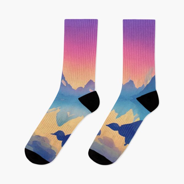 Item preview, Sunset in mountain peaks Watercolor designed and sold by printiesart.