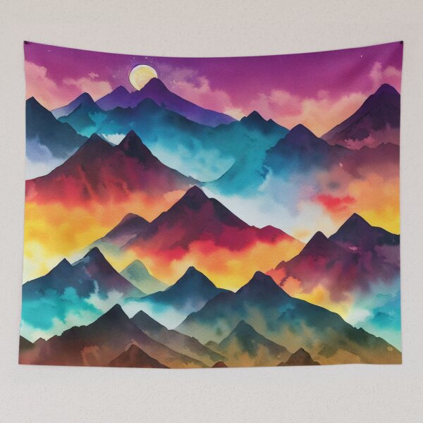 Item preview, Moonrise over the mountain range watercolor designed and sold by printiesart.