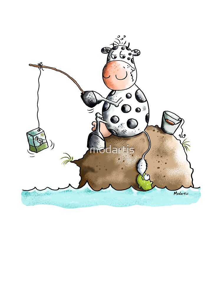 Cow fishes a milk box - Fishing - Gift - Fish - Cartoon Kids T-Shirt for  Sale by modartis