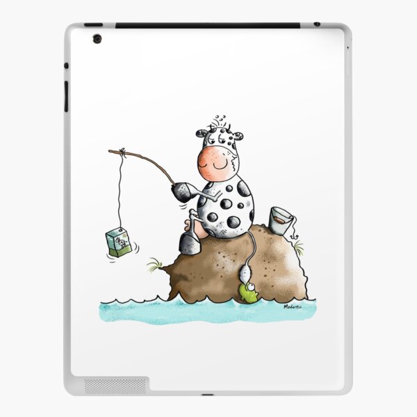 Cow fishes a milk box - Fishing - Gift - Fish - Cartoon iPad Skin