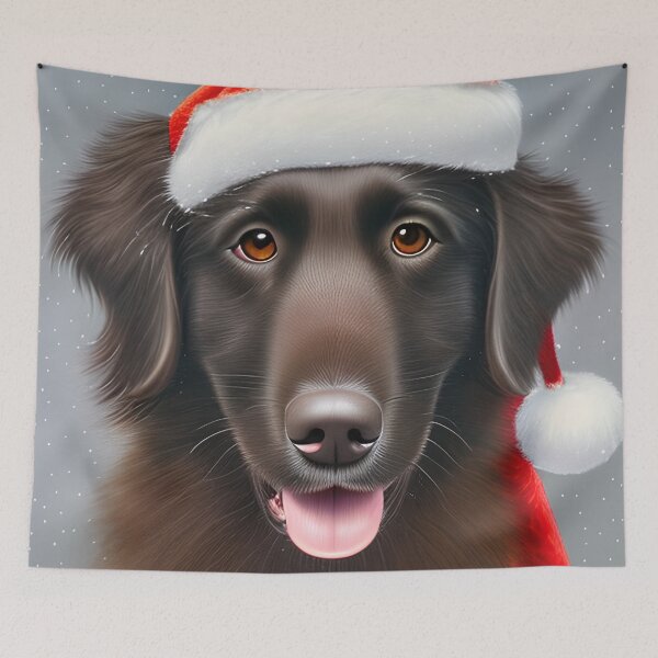 Item preview, Christmas Flat-Coated Retriever Wearing A Santa Hat designed and sold by ZenEverAI.