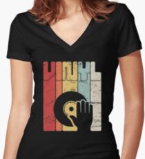 Retro Vinyl Record Turntable Women's Fitted V-Neck T-Shirt