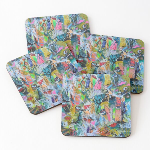 Item preview, Surreal Faces Abstract Bright Colour designed and sold by BeaOutsiderArt.